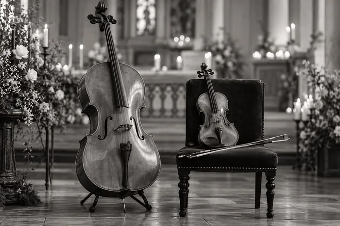 Violine und Cello in einer Kirche